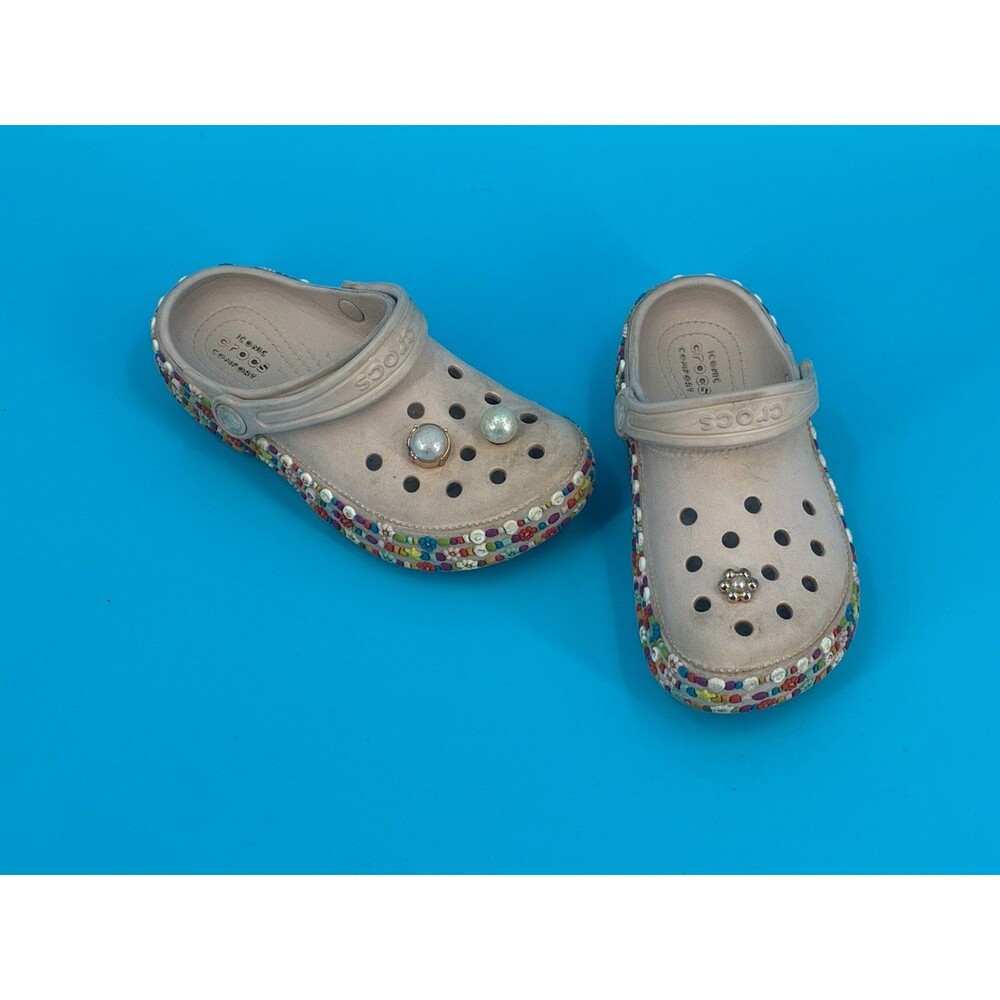 Crocs Classic Clog Kids C13 Custom Beaded Pearl Charm Multicolor Shoes